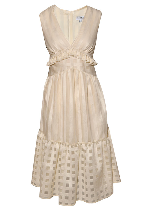 V NECK MIDI DRESS CREAM - Barrus London